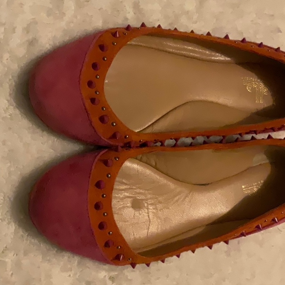 Belle pink and orange spiked flats GUC - Picture 2 of 5